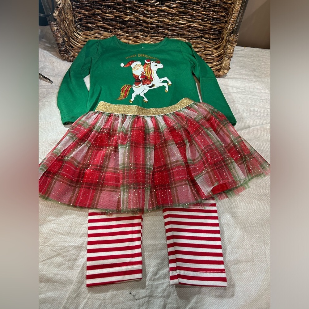 Holiday Time Size 2T Outfit - Merry Christmas Santa Unicorn - leggings/skirt